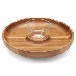 Hot Food Network Acacia Wood Lazy Susan Chip & Dip Tray Set Dinnerware & Serveware